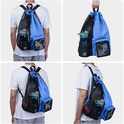 Swim Mesh Beach Drawstring Backpack Bag with Pocket