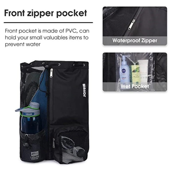 Swim Mesh Beach Drawstring Backpack Bag with Pocket