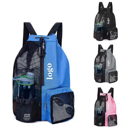 Swim Mesh Beach Drawstring Backpack Bag with Pocket
