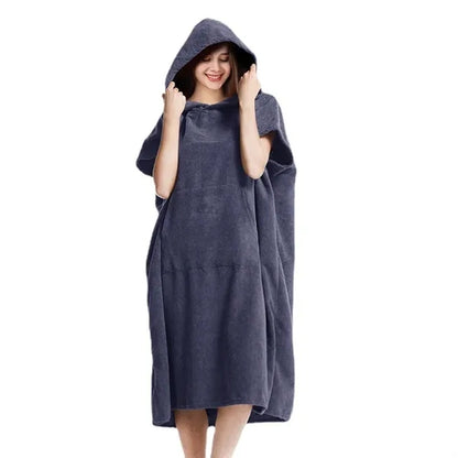 Wearable Hooded Towel Bathrobe