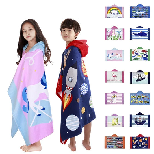 Kids Wearable Cotton Bathrobe Cartoon Beach Towel