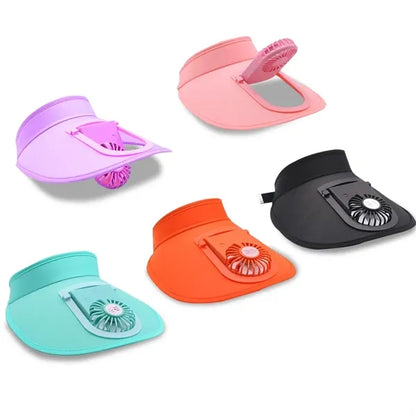 USB Fan Sun Hat Wide Brim Portable Running Visor Cap