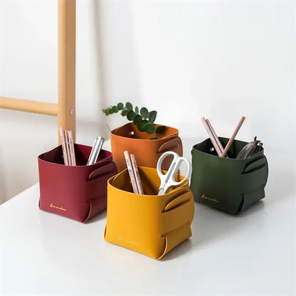 Foldable Leather Storage Tray Bucket