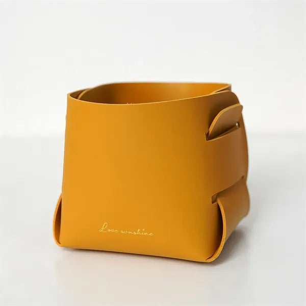 Foldable Leather Storage Tray Bucket