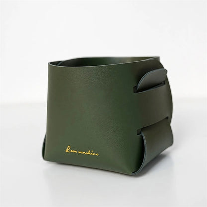 Foldable Leather Storage Tray Bucket