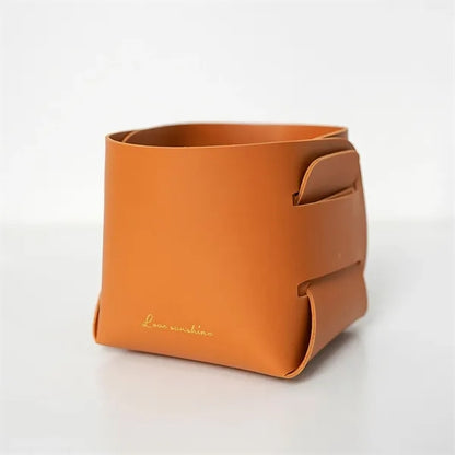 Foldable Leather Storage Tray Bucket