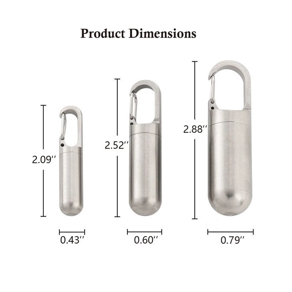 Stainless Steel Pill Holder with Carabiner Style Clip