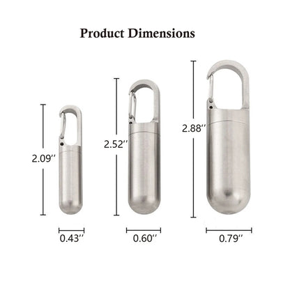 Stainless Steel Pill Holder with Carabiner Style Clip