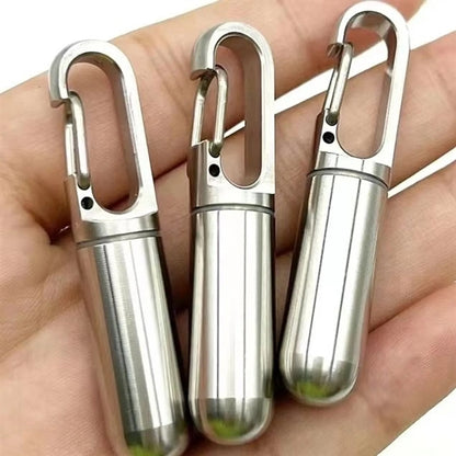 Stainless Steel Pill Holder with Carabiner Style Clip