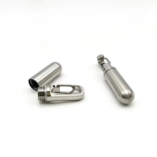 Stainless Steel Pill Holder with Carabiner Style Clip