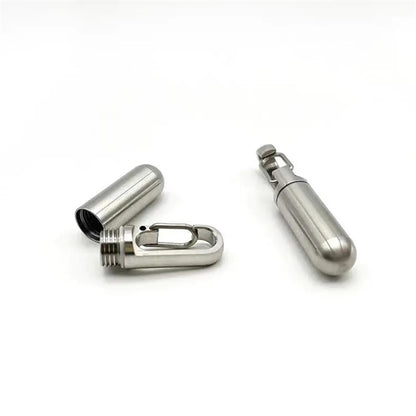 Stainless Steel Pill Holder with Carabiner Style Clip