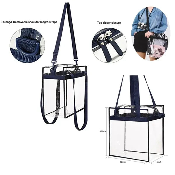 Strap Stadium Clear Tote Shoulder Bag With Zipper
