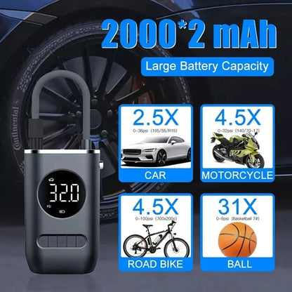 Multi-use Wireless Car Charger Digital Tire Inflator with Fl