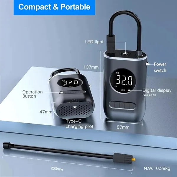 Multi-use Wireless Car Charger Digital Tire Inflator with Fl