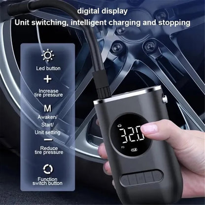 Multi-use Wireless Car Charger Digital Tire Inflator with Fl