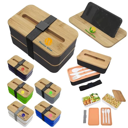 Bamboo Lid Bento Lunch Box With Utensils