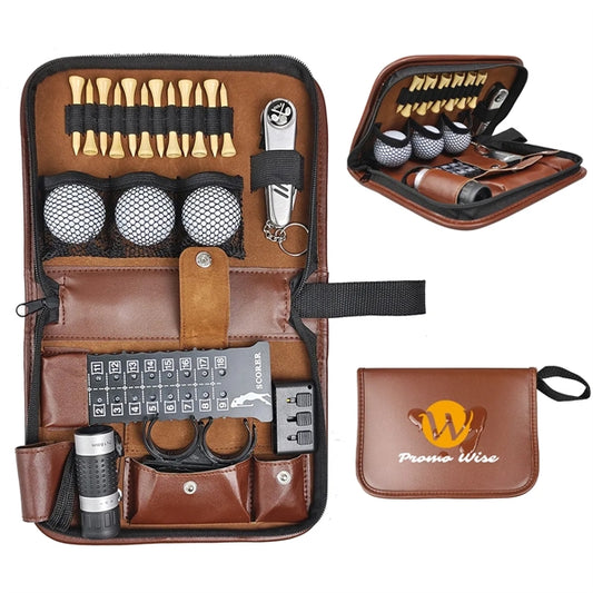 All in 1 Portable Golf Accessory Tool Kit with Leather Case