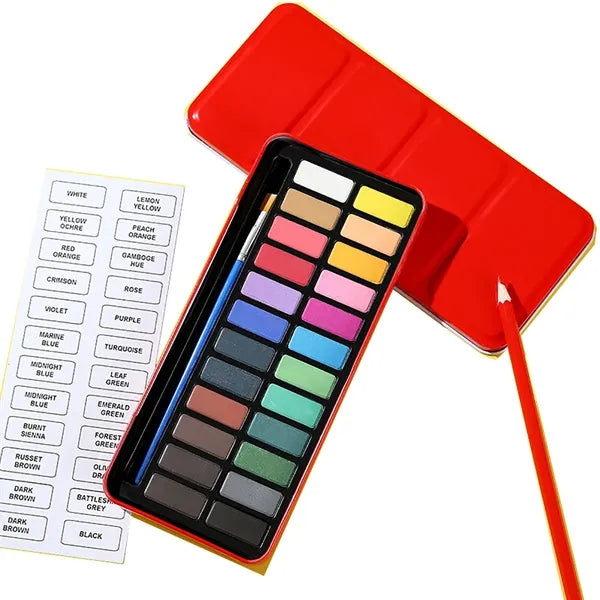 24 Colors Solid Watercolor Paint Tablet Set