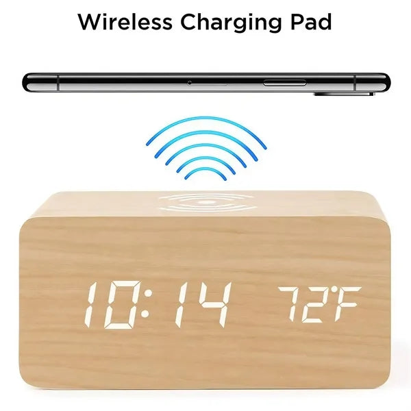 Wood Wireless Charging Alarm Clock