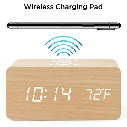 Wood Wireless Charging Alarm Clock