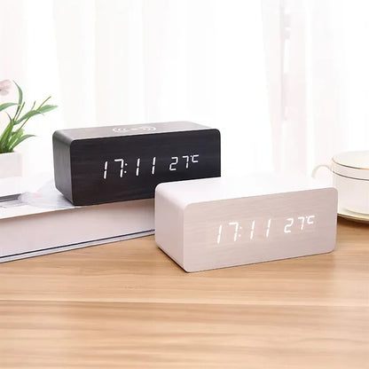 Wood Wireless Charging Alarm Clock