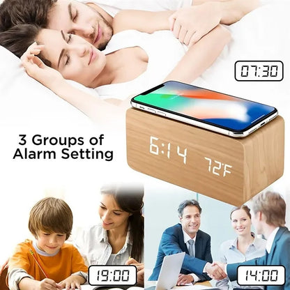 Wood Wireless Charging Alarm Clock