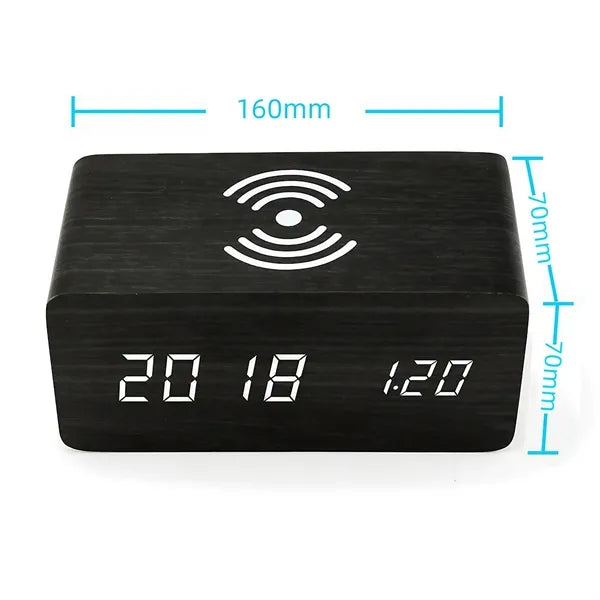 Wood Wireless Charging Alarm Clock