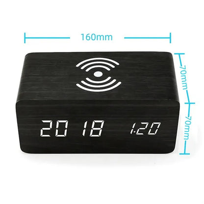 Wood Wireless Charging Alarm Clock