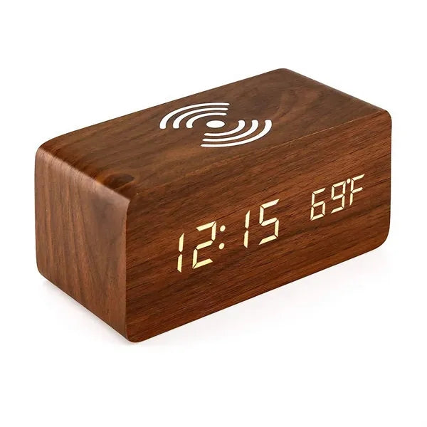 Wood Wireless Charging Alarm Clock