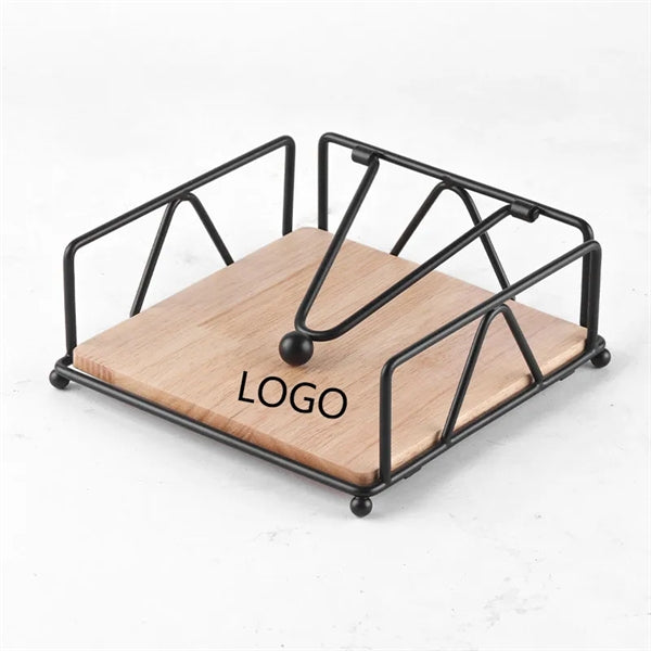 Metal Napkin Holder with Wooden Base