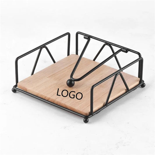 Metal Napkin Holder with Wooden Base
