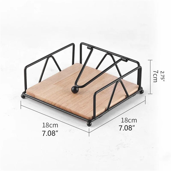 Metal Napkin Holder with Wooden Base