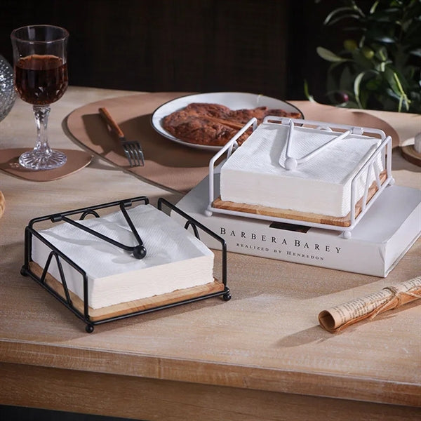 Metal Napkin Holder with Wooden Base