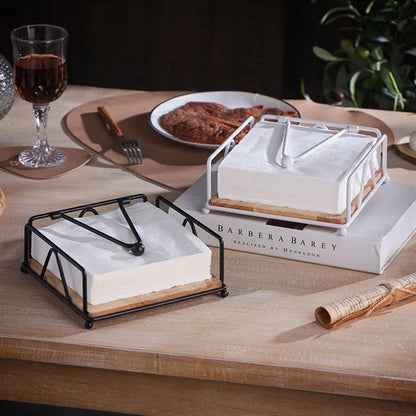 Metal Napkin Holder with Wooden Base