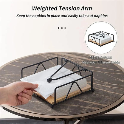 Metal Napkin Holder with Wooden Base