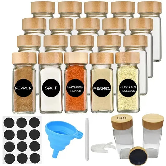 24 Pcs 4oz Glass Spice Jars with Bamboo Lids