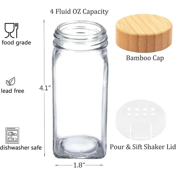 24 Pcs 4oz Glass Spice Jars with Bamboo Lids