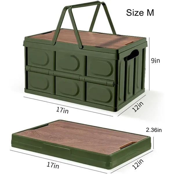 Collapsible Storage Bin Basket Box with Handle Wooden Lid