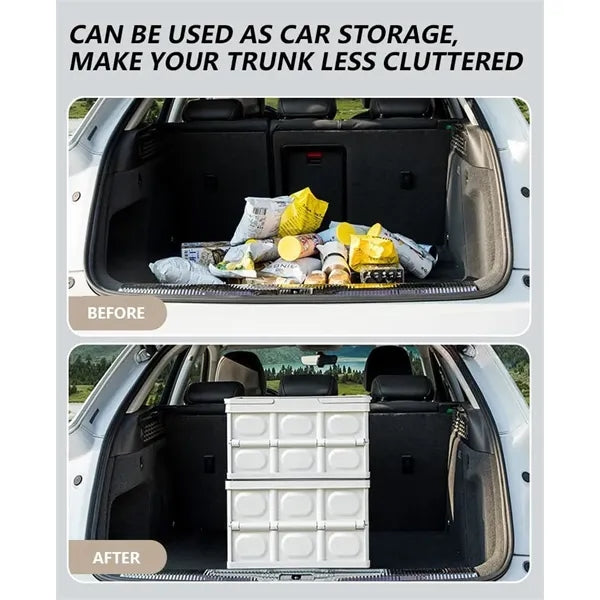 Collapsible Storage Bin Basket Box with Handle Wooden Lid