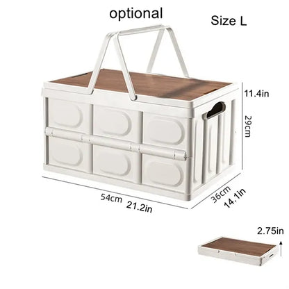 Collapsible Storage Bin Basket Box with Handle Wooden Lid