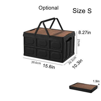 Collapsible Storage Bin Basket Box with Handle Wooden Lid