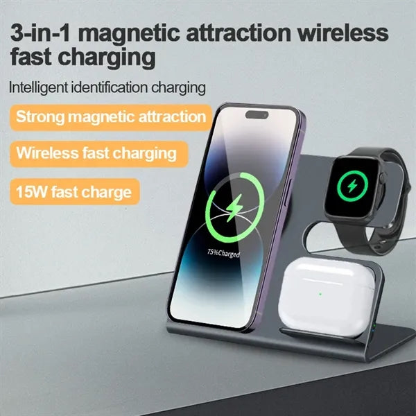 3 in 1 Magnetic Wireless Charger Station Aluminum Alloy
