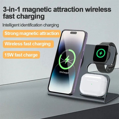 3 in 1 Magnetic Wireless Charger Station Aluminum Alloy