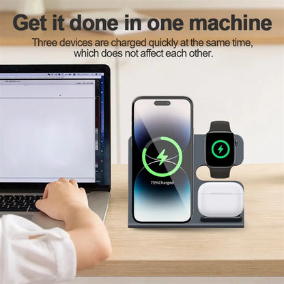 3 in 1 Magnetic Wireless Charger Station Aluminum Alloy
