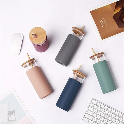 20oz Glass Tumbler with Silicone Sleeve Bamboo Lid & Straw