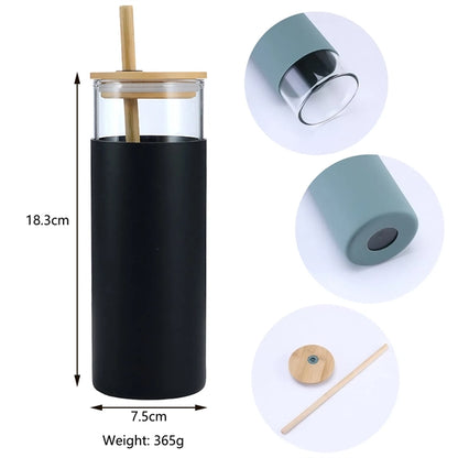 20oz Glass Tumbler with Silicone Sleeve Bamboo Lid & Straw