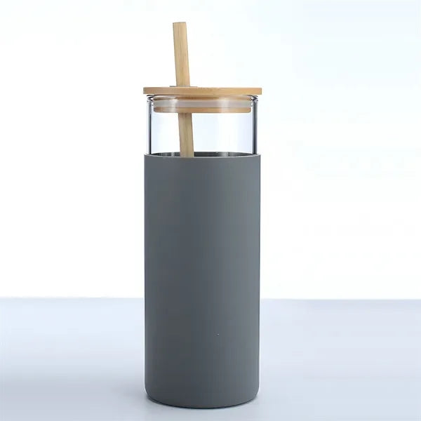 20oz Glass Tumbler with Silicone Sleeve Bamboo Lid & Straw