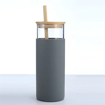 20oz Glass Tumbler with Silicone Sleeve Bamboo Lid & Straw