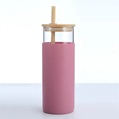 20oz Glass Tumbler with Silicone Sleeve Bamboo Lid & Straw