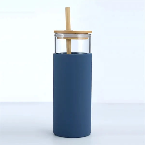 20oz Glass Tumbler with Silicone Sleeve Bamboo Lid & Straw
